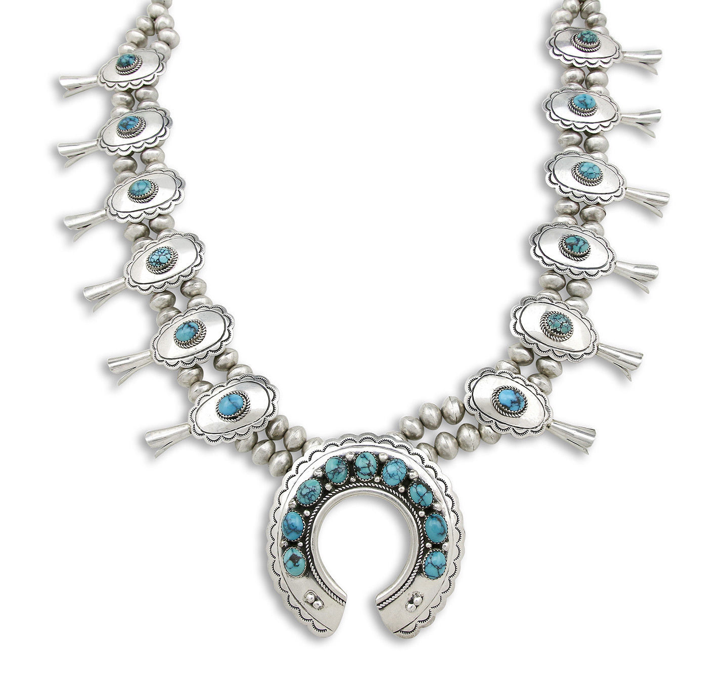 Navajo Signed PM OLD Pawn Museum Quality .925 Sterling Silver Squash Necklace