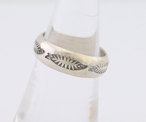 Navajo Hand Stamped Band 925 Silver 6.0 mm Signed Larry Chavez Size 6.5 C.80's