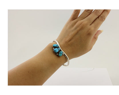 Navajo Bracelet 925 Silver Morenci Turquoise Artist Signed Frank Sandoval C.80's