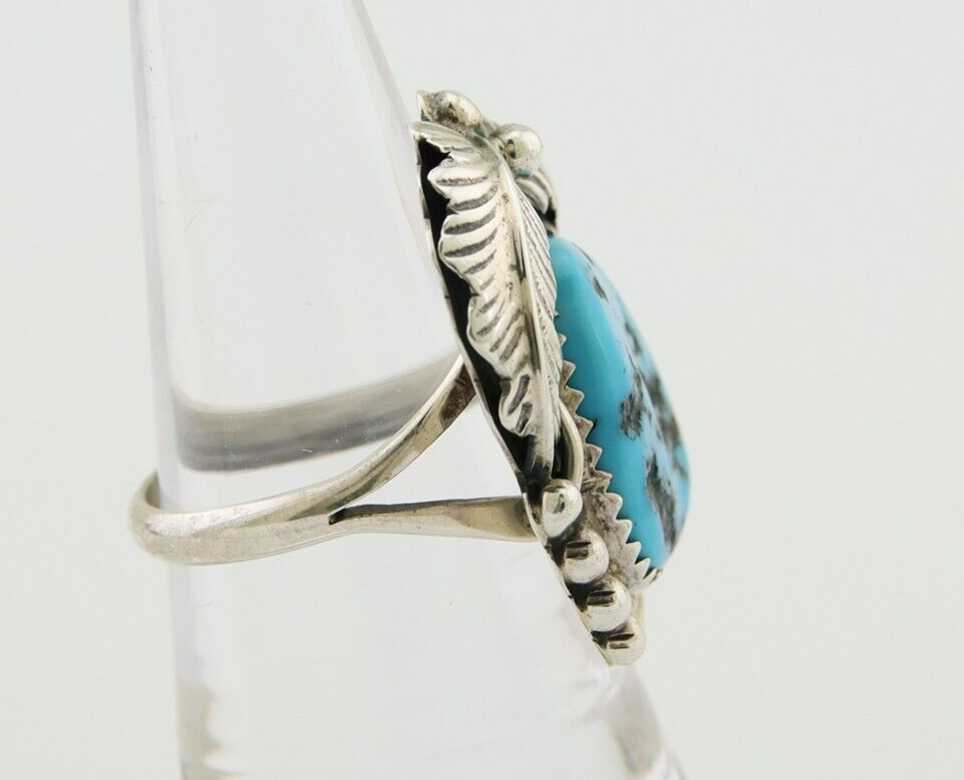 Navajo Ring .925 Silver Natural Slab Turquoise Artist Signed M. S. C.80's