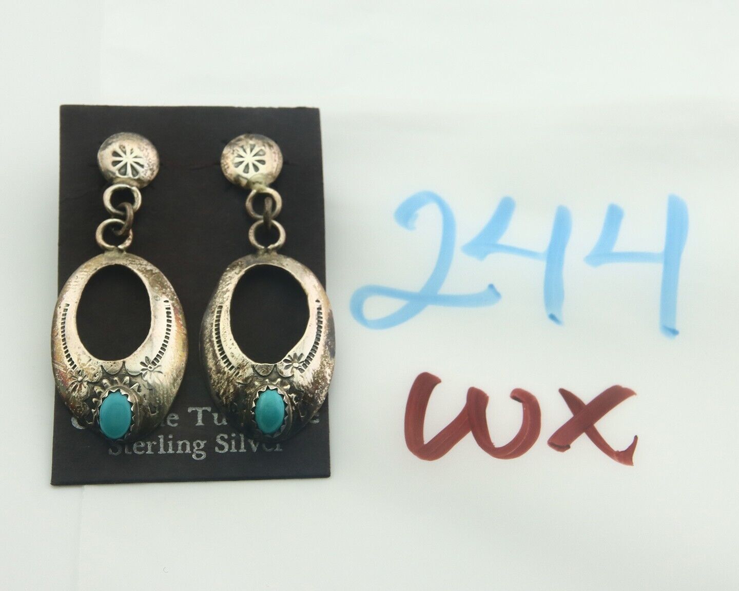 Navajo Earrings 925 Silver Natural Turquoise Native American Artist C80s