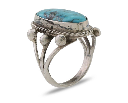 Navajo Ring 925 Silver Natural Kingman Turquoise Native American Artist C.80's