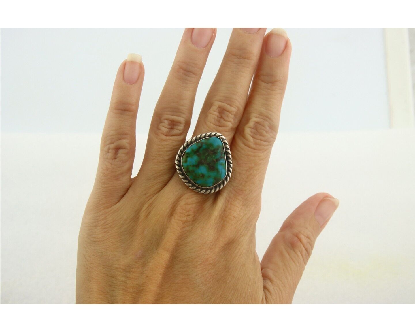 Navajo Ring 925 Sterling Royston Turquoise Artist Signed Sunset C.80's