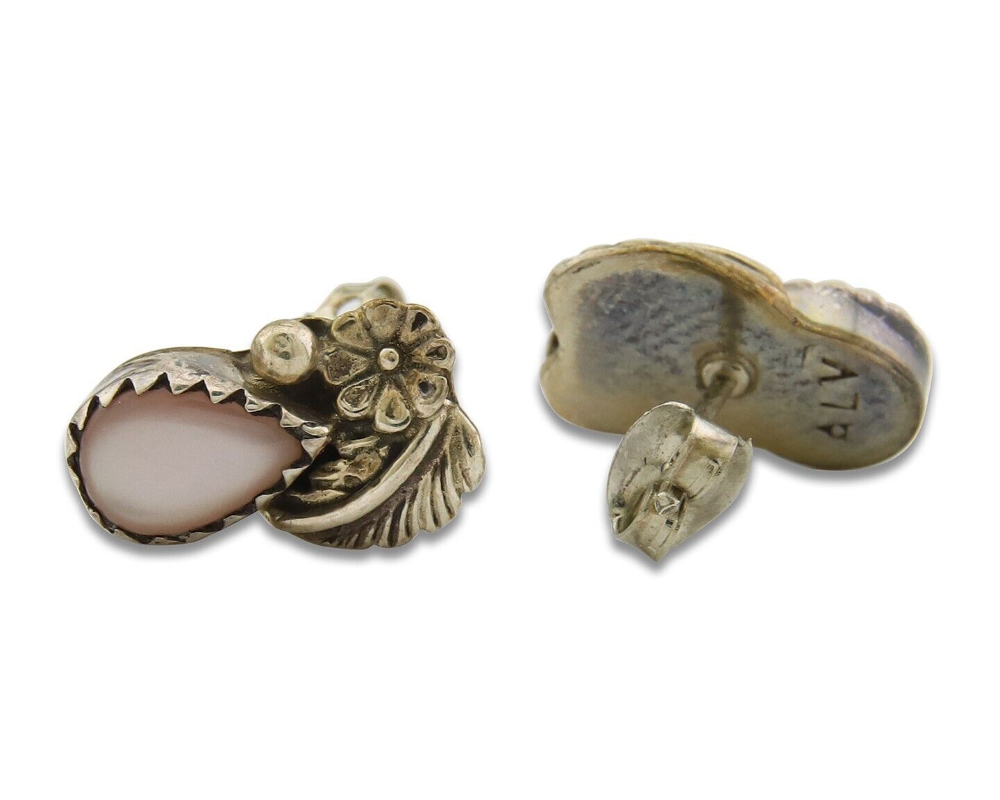 Navajo Earrings 925 Silver Handmade Natural Pink Mussel Native American Artist