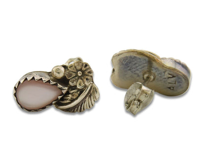 Navajo Earrings 925 Silver Handmade Natural Pink Mussel Native American Artist