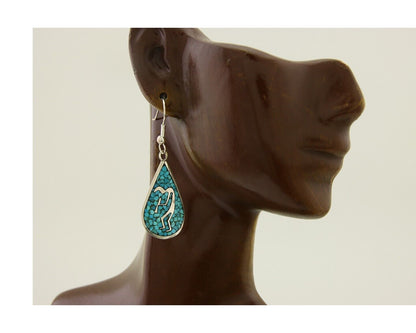 Navajo Kokopelli Earrings 999 Nickel Chip Inlay Turquoise Coral Native American