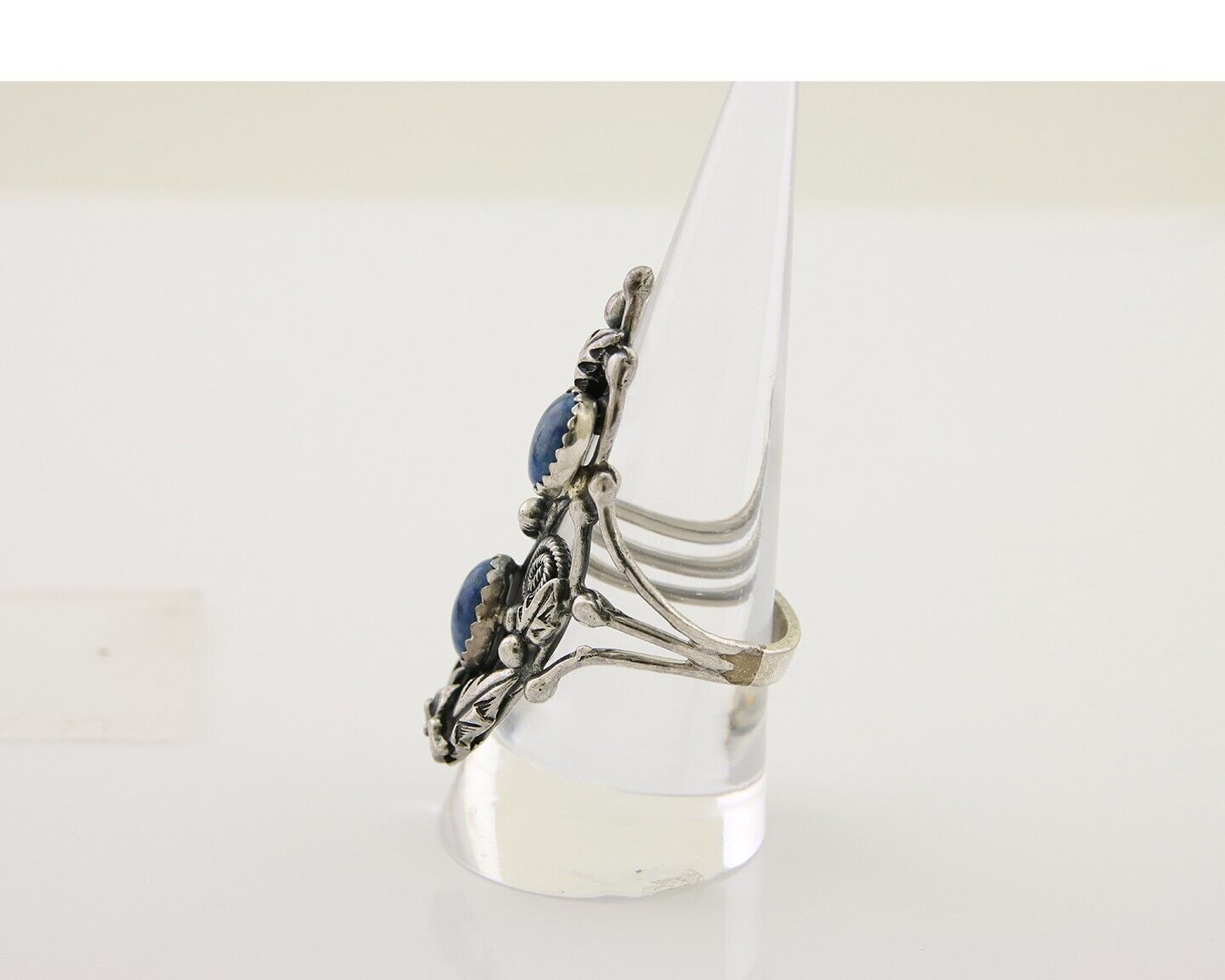 Navajo Ring 925 Silver Natural Denim Lapis Artist Signed Prairie Fire C.80's