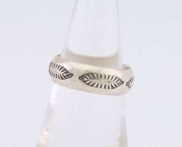 Navajo Hand Stamped Band 925 Silver 6.0 mm Signed Larry Chavez Size 6.0 C.80's