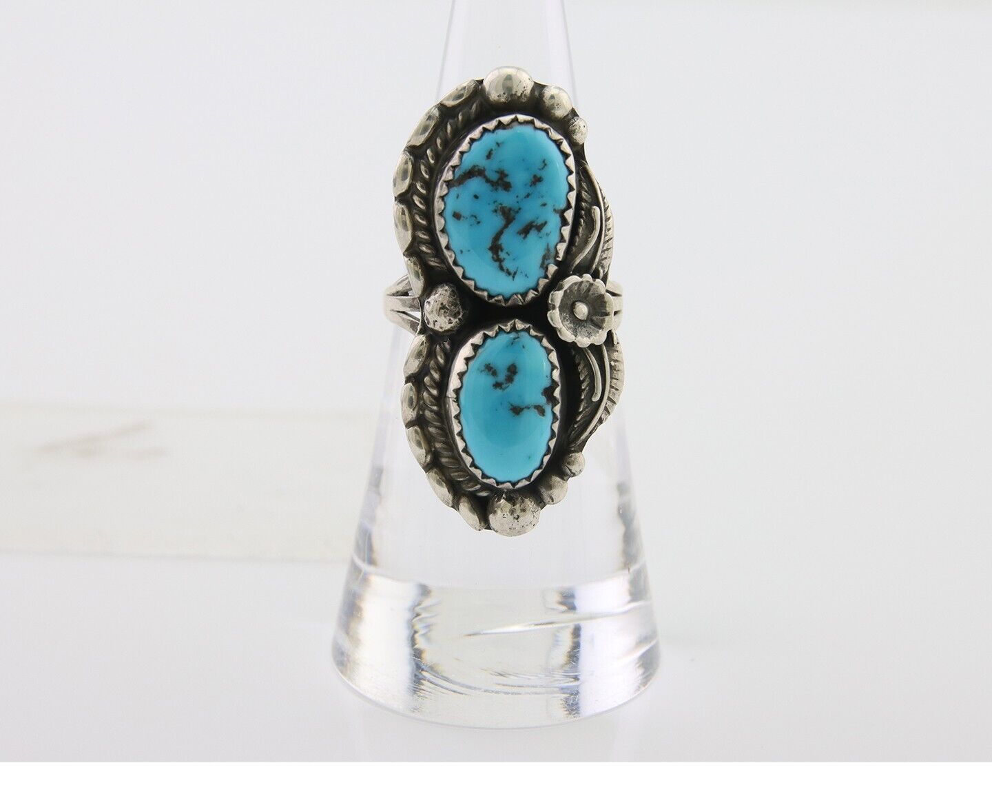 Navajo Ring 925 Silver Natural Blue Turquoise Artist Signed SC C.80's Size 5.75
