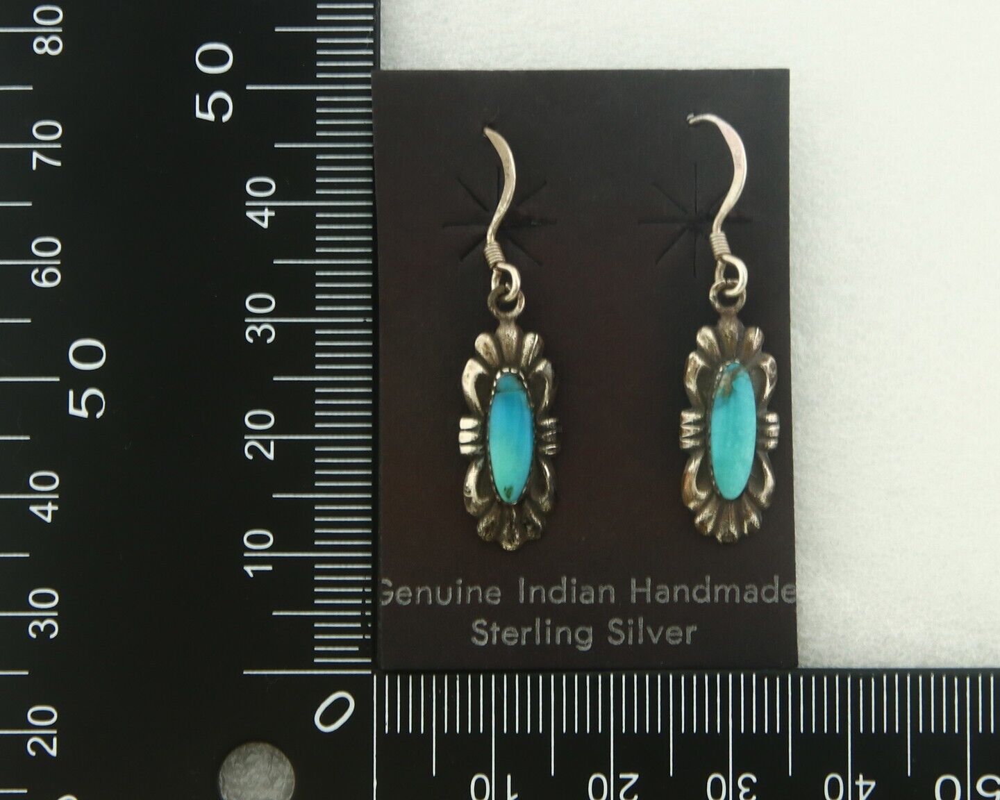 Navajo Earrings 925 Silver Natural Turquoise Native Artist Square C.80's