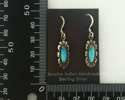 Navajo Earrings 925 Silver Natural Turquoise Native Artist Square C.80's