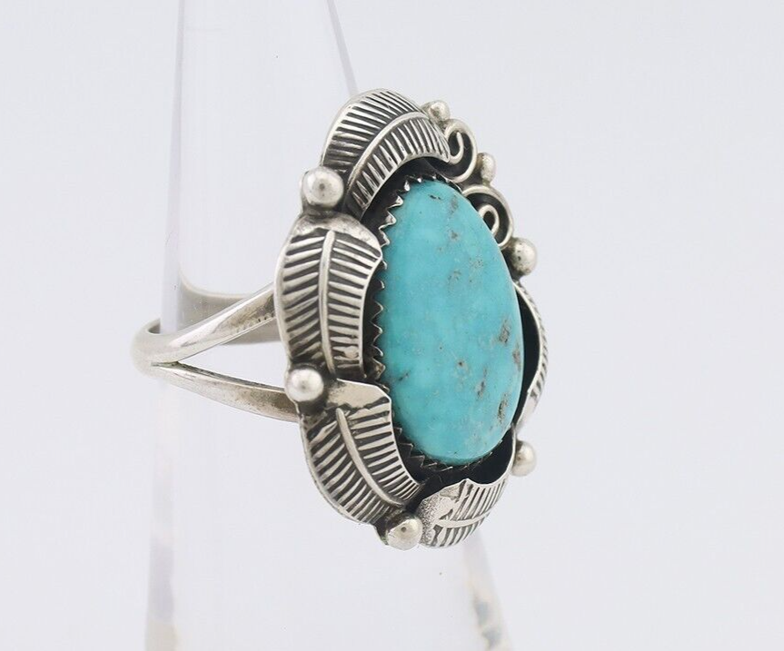 Navajo Ring 925 Silver Natural Blue Turquoise Native American Artist C.80's