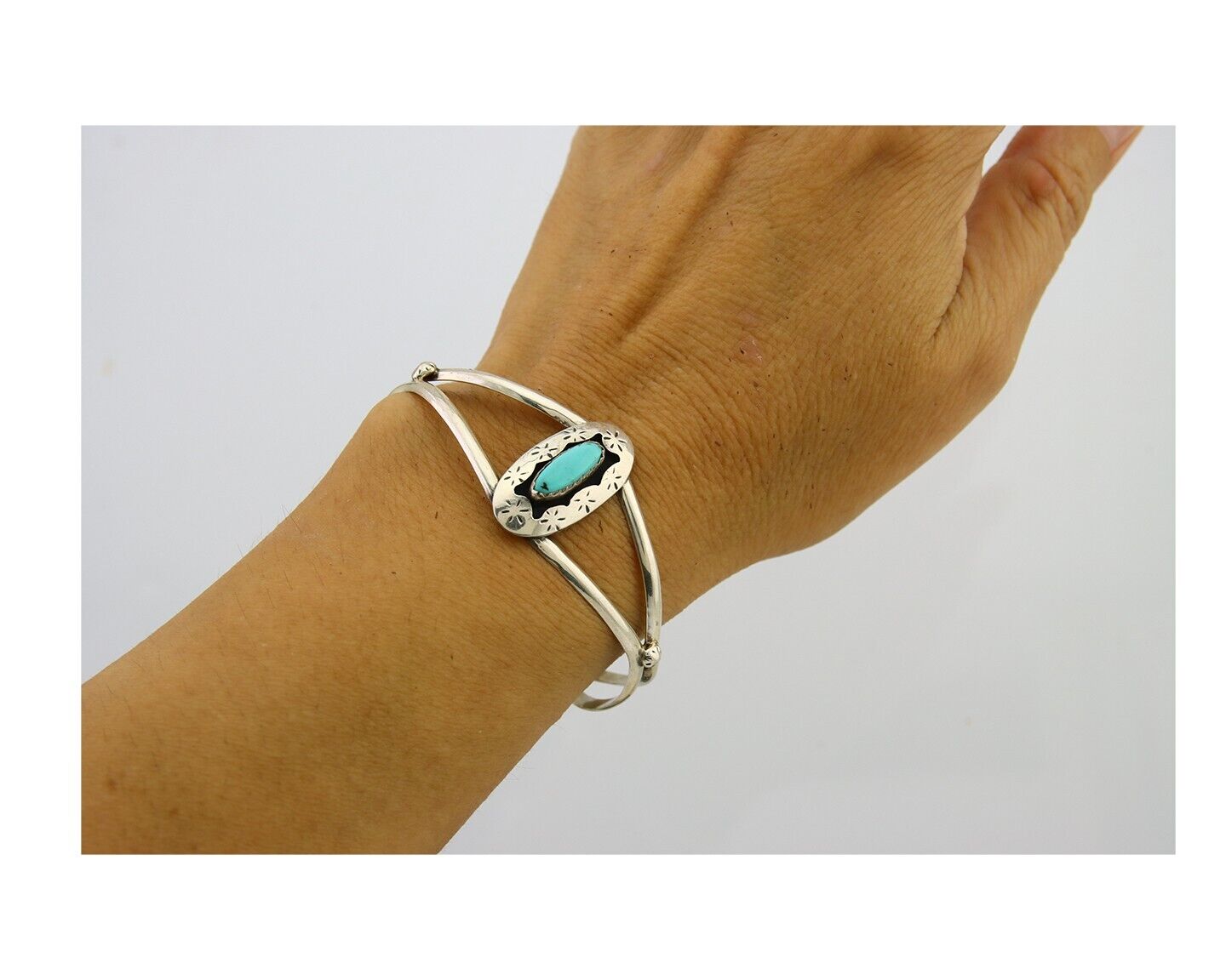 Navajo Cuff Bracelet 925 Silver Turquoise Cuff Artist Signed IJC C.80's