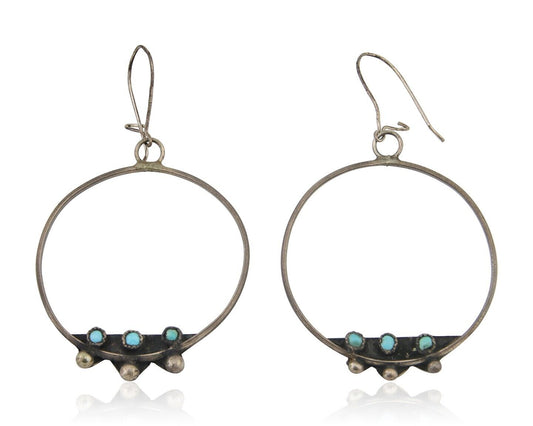 Zuni Dangle Earrings 925 Silver Blue Turquoise Native American Artist C.80's