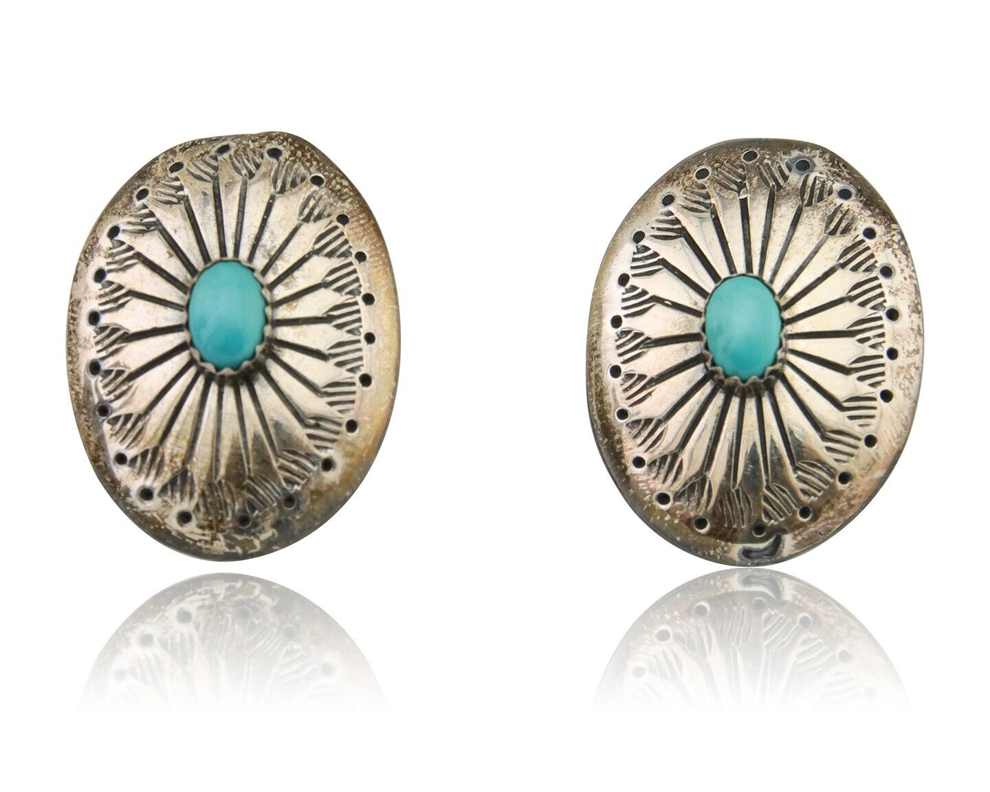 Navajo Earrings 925 Silver Blue Turquoise Native American Artist C.80's
