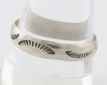 Navajo Hand Stamped Band 925 Silver 5.0 mm Signed Larry Chavez Size 12 C.80's