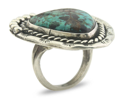 Navajo Ring 925 Sterling Turquoise Handmade Native Artist C.80's Size 5.5