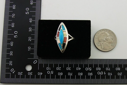 Navajo Ring 925 Silver Turquoise Shell Onyx Spiney Oyster Native Artist C80's