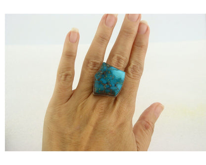 Navajo Ring 925 Sterling Blue Bisbee Turquoise Native Artist C.80's