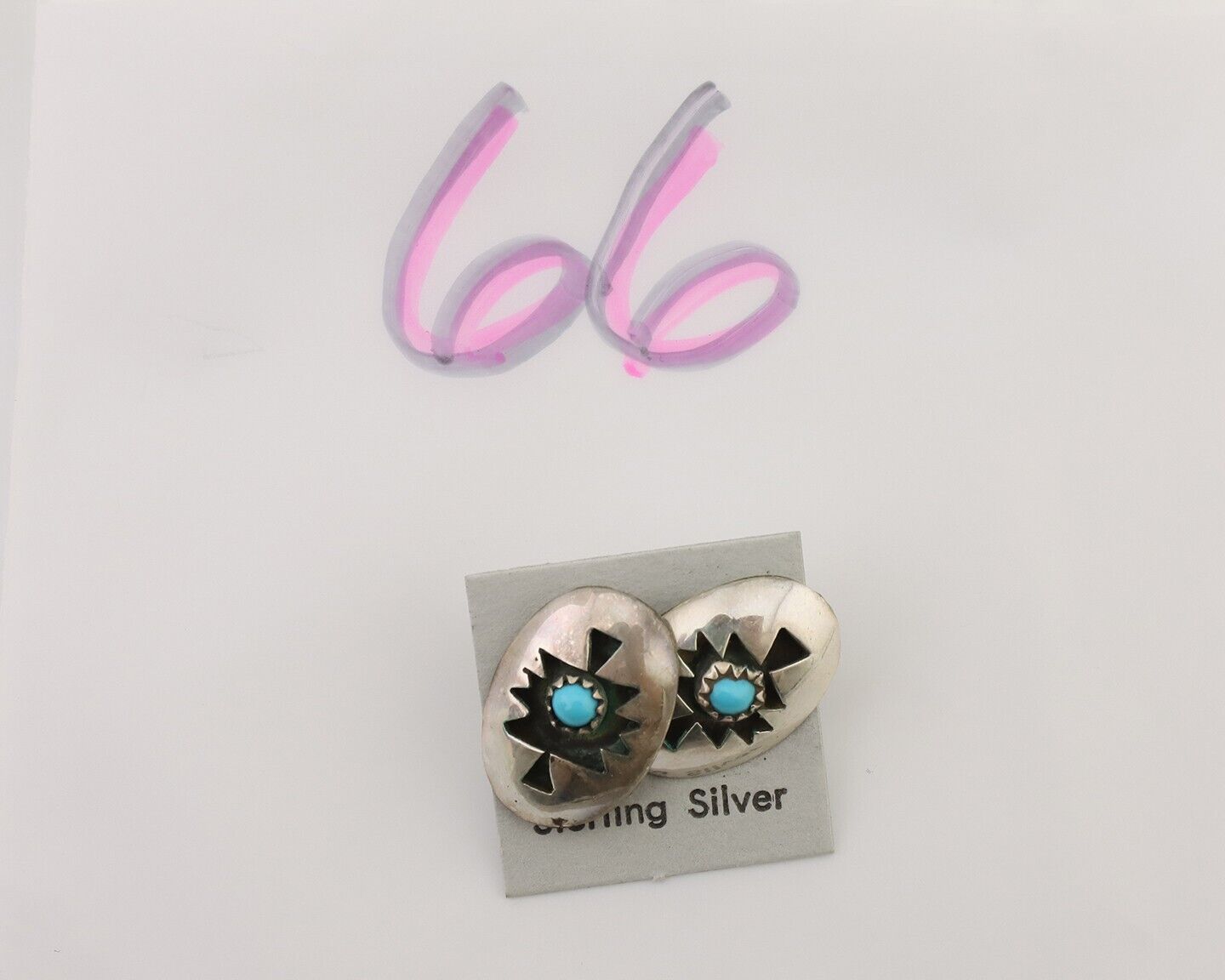 Navajo Hand Cut Earrings 925 Silver Natural Turquoise Native Artist C.80's