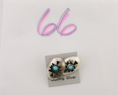 Navajo Hand Cut Earrings 925 Silver Natural Turquoise Native Artist C.80's