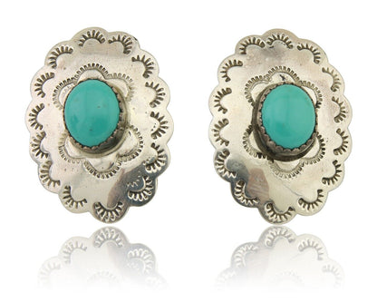 Navajo Hand Stamped Earrings 925 Silver Natural Turquoise Native Artist C.80's