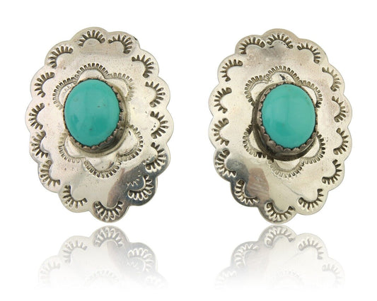 Navajo Hand Stamped Earrings 925 Silver Natural Turquoise Native Artist C.80's