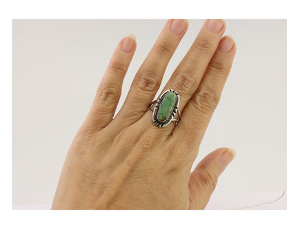 Navajo Handmade Ring 925 Silver Green Turquoise Artist Signed Kachina C.80's