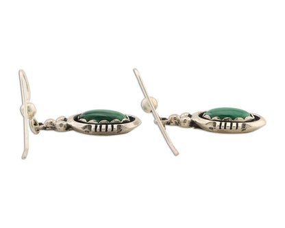 Navajo Dangle Earrings 925 Silver Natural Malachite Native American Artist C.80s