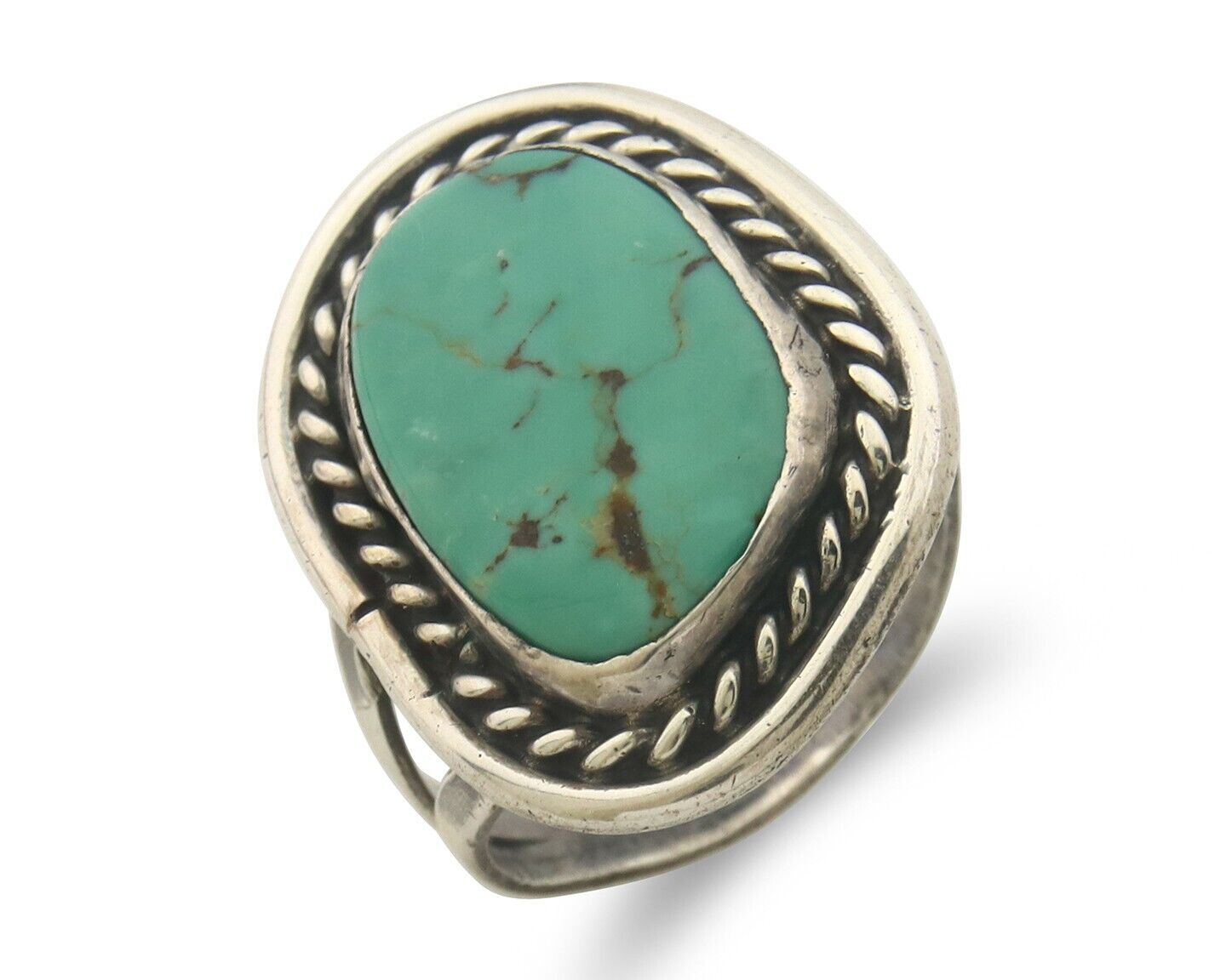 Navajo Ring 925 Sterling Turquoise Handmade Native Artist C.80's Size 7.25