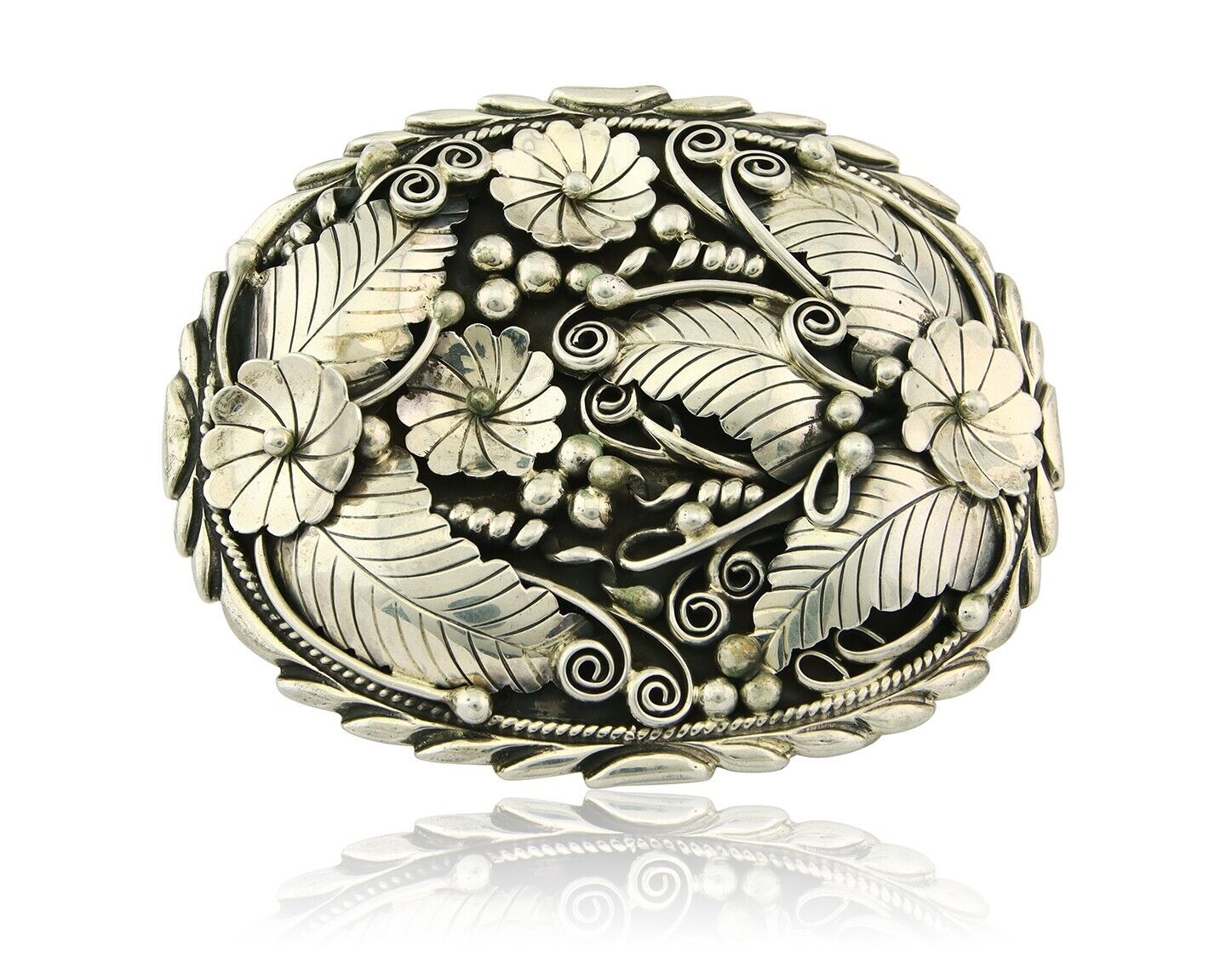 Navajo Belt Buckle 925 Sterling Silver Artist Signed DL 2.25 x 2.8 in C.80's