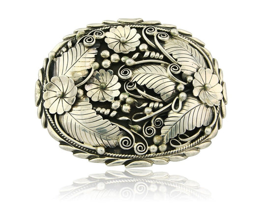 Navajo Belt Buckle 925 Sterling Silver Artist Signed DL 2.25 x 2.8 in C.80's