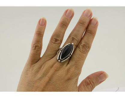 Navajo Handmade Ring 925 Silver Black Onyx Artist Signed SC C.80's