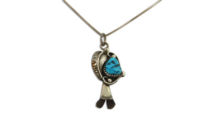 Navajo Necklace 925 Silver Natural Turquoise Artist Signed #14 C.80's