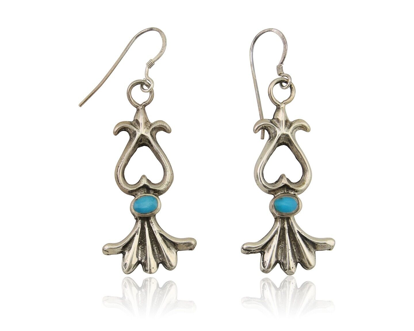 Navajo Dangle Earrings 925 Silver Blue Turquoise Native American Artist C.80's