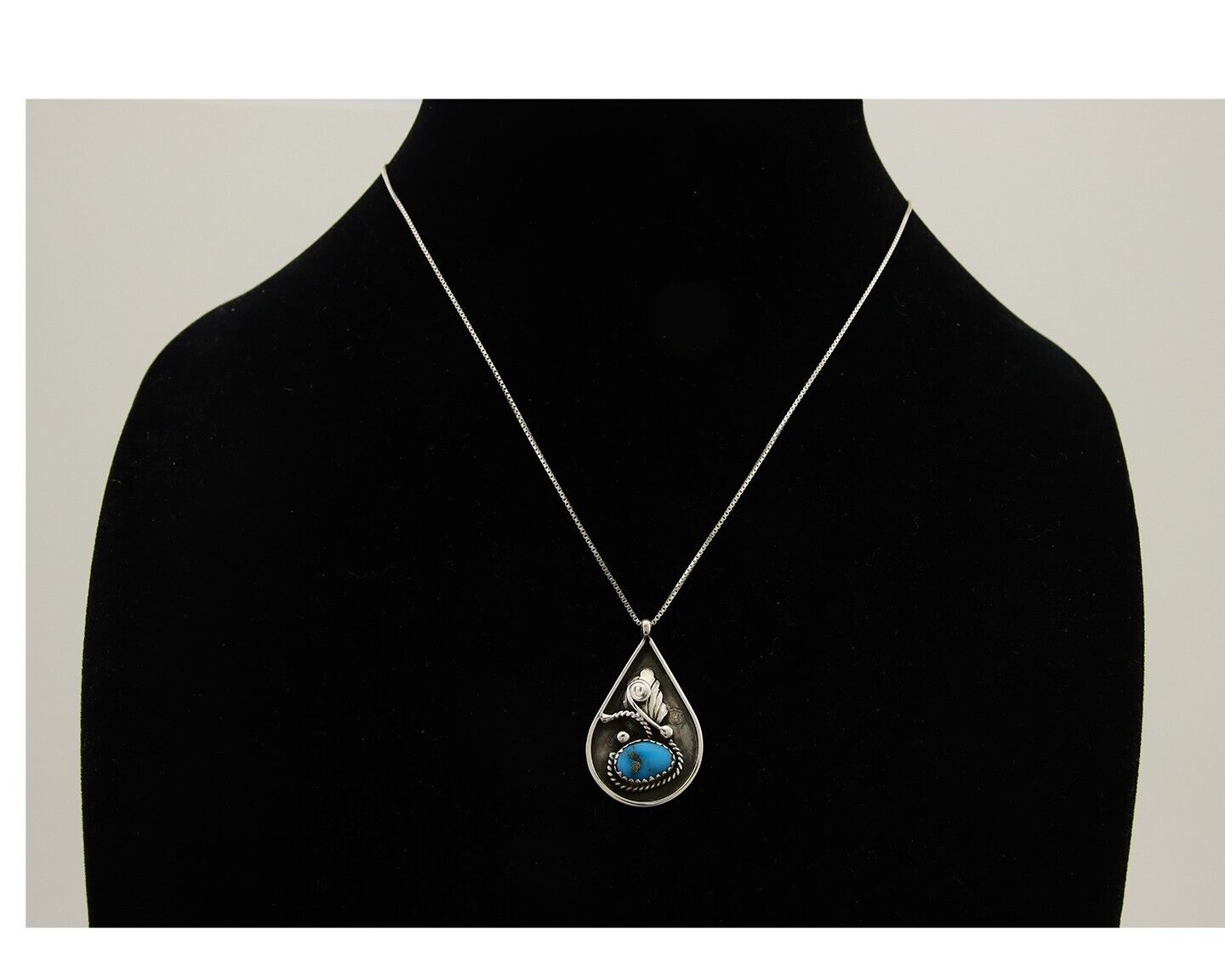Navajo Necklace 925 Silver Natural Turquoise Artist Signed Jason Bahe C.80's