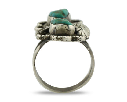 Navajo Ring .925 Silver Kingman Turquoise Aritst Signed LD C.1980's