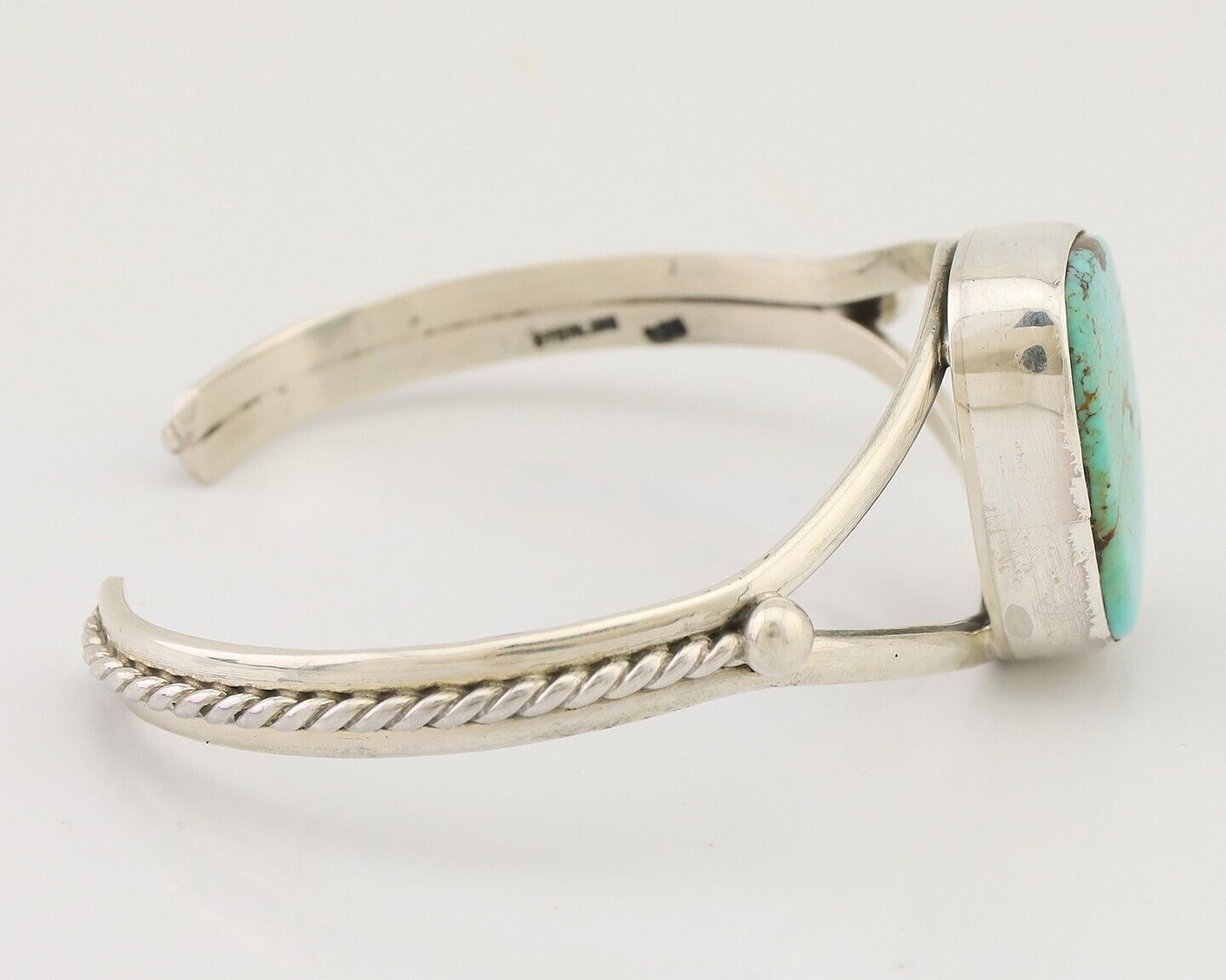 Navajo Cuff Bracelet 925 Silver Natural Blue Turquoise Artist Signed Gecko C.80s