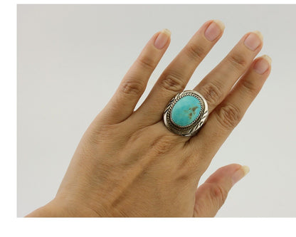 Navajo Ring 925 Silver Kingman Turquoise Artist Signed JMC C.80's