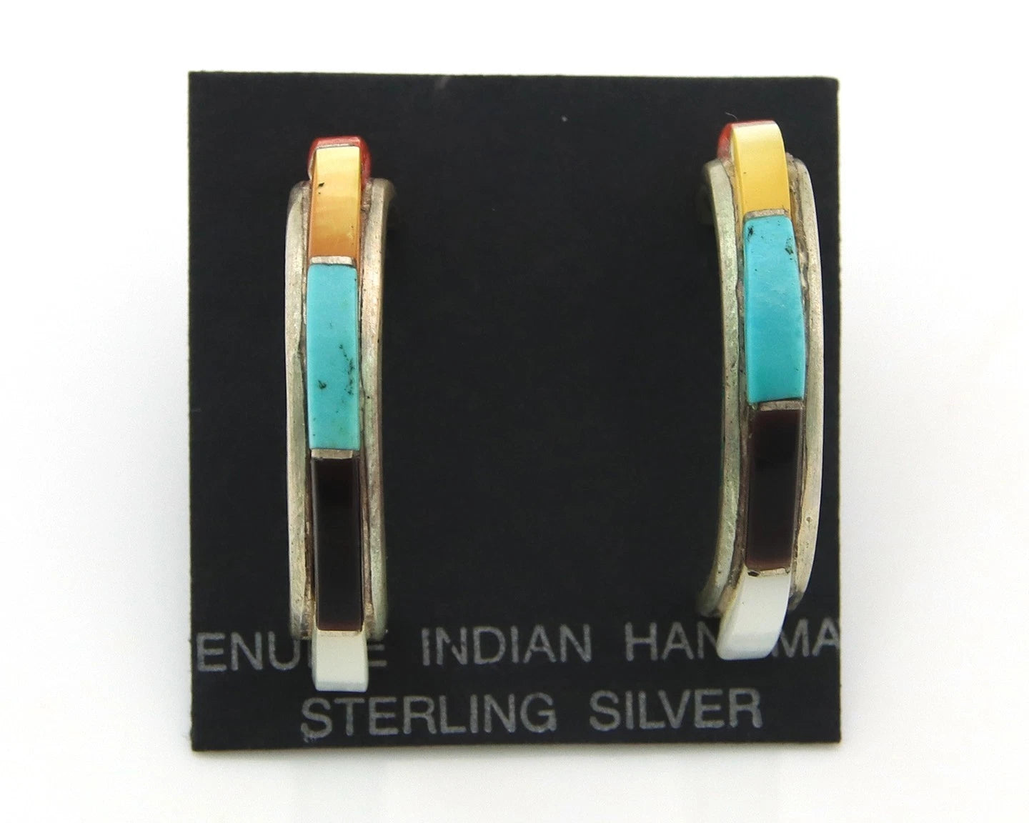 Navajo Half Hoop Earrings Sterling Silver Natural Gemstone Native Handmade