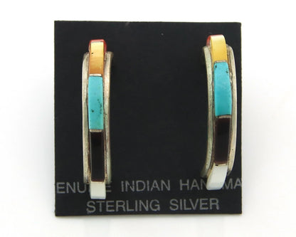Navajo Half Hoop Earrings Sterling Silver Natural Gemstone Native Handmade