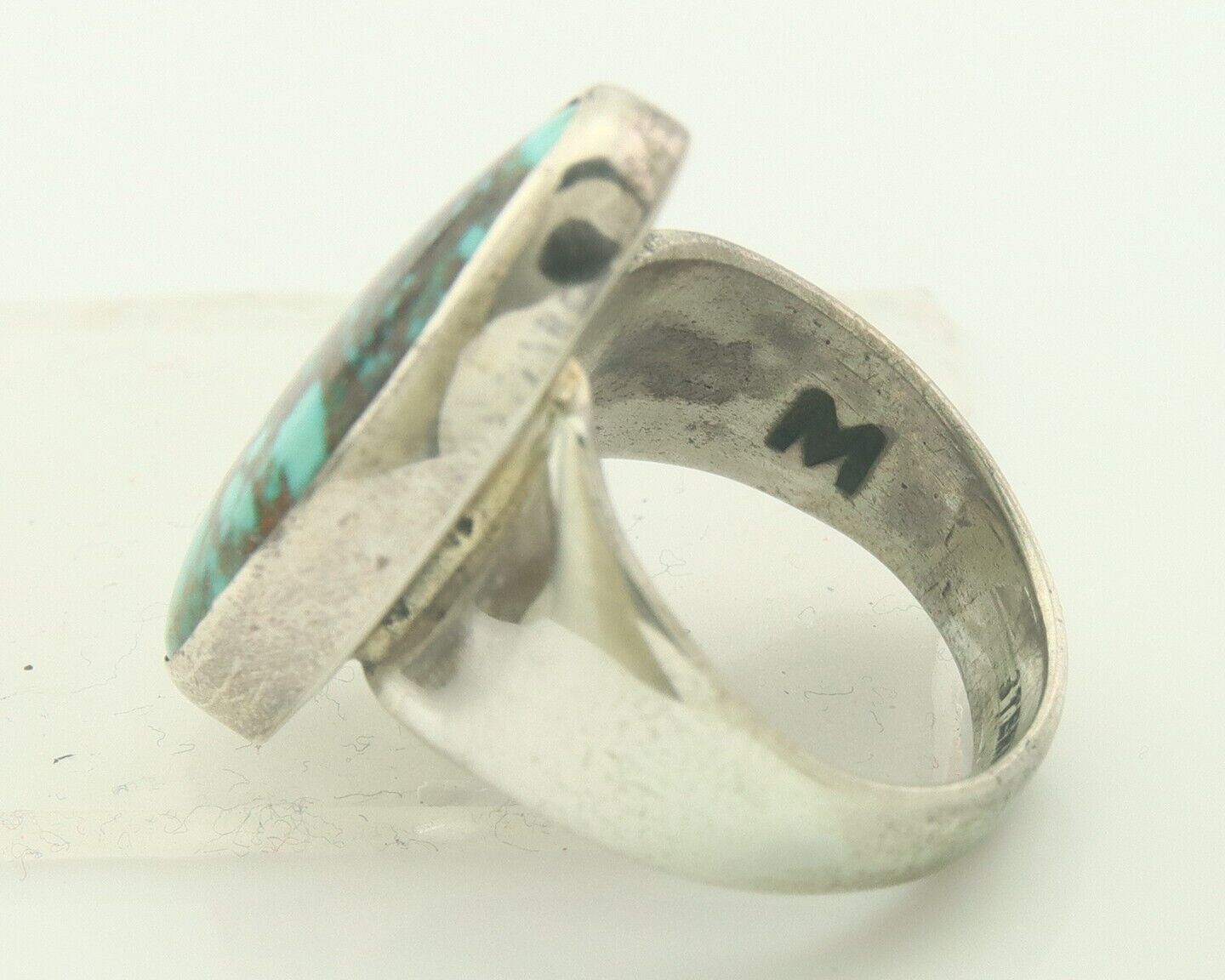 Navajo Ring 925 Sterling Turquoise Handmade Signed M Montoya C.80's Size 7.0