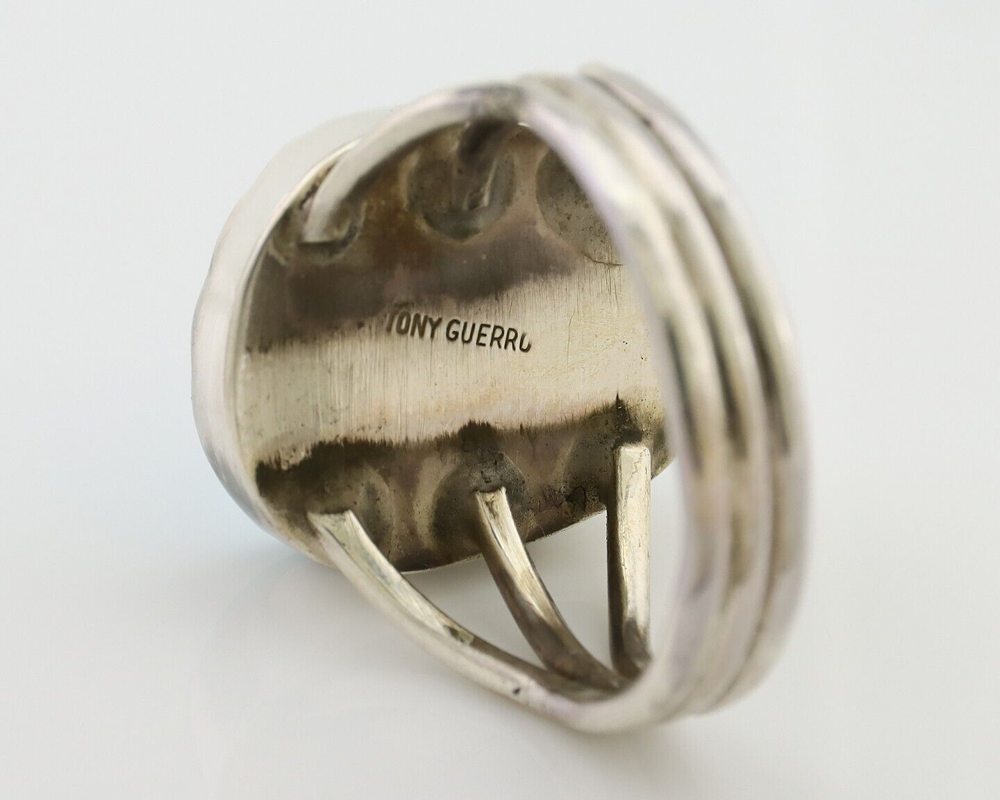 Navajo Ring 925 Silver Natural Blue Turquoise Signed Tony Guerro C.80's