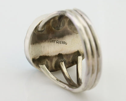 Navajo Ring 925 Silver Natural Blue Turquoise Signed Tony Guerro C.80's