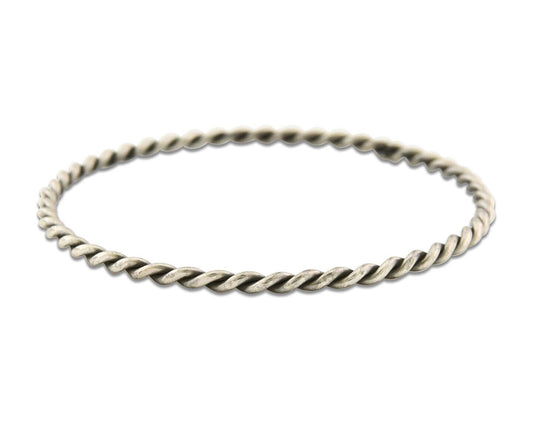 Navajo Bangle Bracelet 925 Silver Hand Stamped Twist Native American Artist C80s