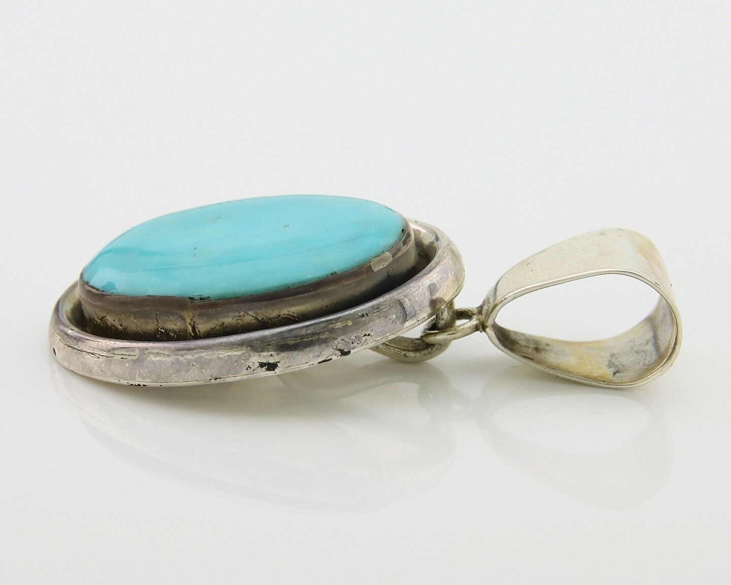 Navajo Pendant 925 Silver Natural Turquoise Handmade Native American Artist C80s