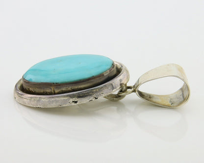 Navajo Pendant 925 Silver Natural Turquoise Handmade Native American Artist C80s