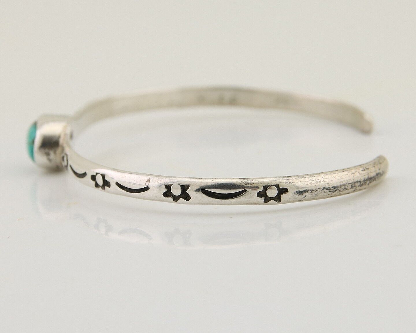 Navajo Hand Stamped Cuff Bracelet Turquoise 925 Silver Native American Artist