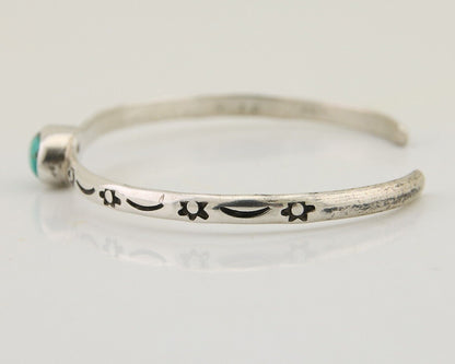 Navajo Hand Stamped Cuff Bracelet Turquoise 925 Silver Native American Artist