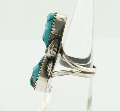 Navajo Ring 925 Silver Sleeping Beauty Nugget Turquoise Signed J Johnson C.80's
